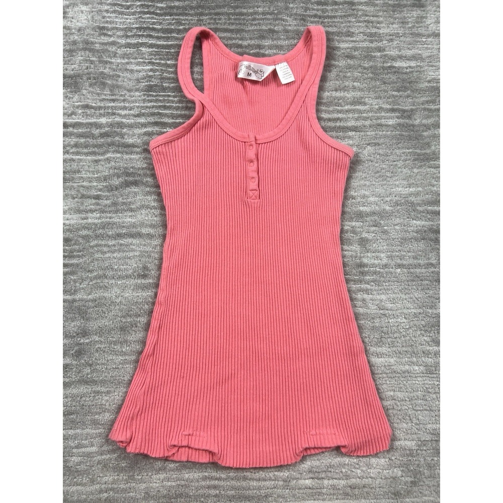 Outlooks Top Womens Juniors Medium Pink Henley Ribbed Tank‎ Casual